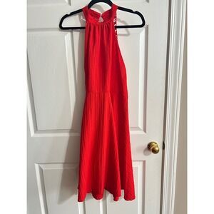 Niay Women's Red Ribbed Lace Halter Neck A-Line Dress XL EU 44 US 12